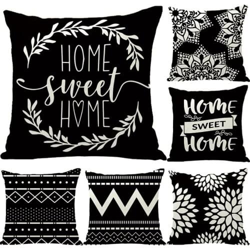Nordic Style Black Geometric Cushion Cover Office Sofa Home Decor Pillow Case Flower Print Outdoor Throw Pillows Cover 45x45cm