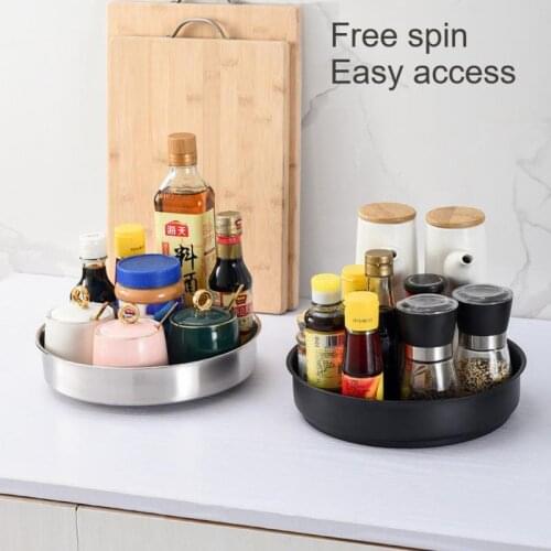New 360 Rotating Tray Kitchen Storage Container Spice Jar Snack Cosmetic Stainless Steel Serving Tray Condiment Storage Tray