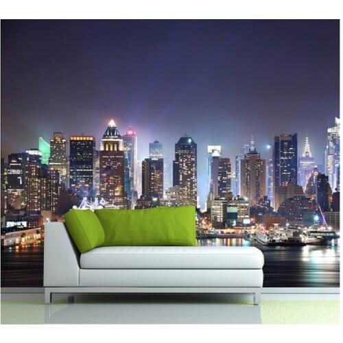 Manhattan 3d papel de paede, New York City large mural wallpaper night background scenery TV sofa bed paper parede