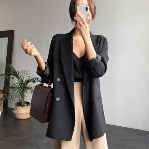 Single Breasted Women Black suit Lady Fashion Blazers autumn spring Slim Korean style Mid-Length casual Cotton womens jacket
