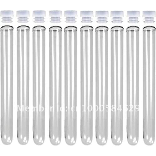 Plastic Test Tube With Cap 16x100mm 12ml 4-Inch 5 Colors Of Cap To Choose High Quality Clear Like Glass Pack Of 25