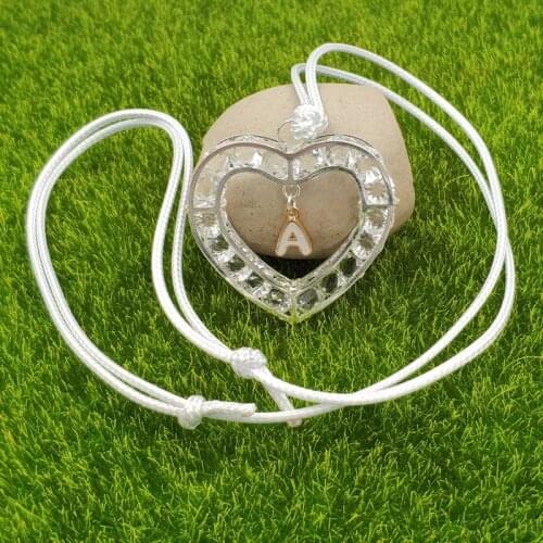 Valentines Day Gift 26 Letters Heart Love A-Z Designs Silver-plate Sweater Pendant Necklace Enamel Adjustable Rope AG053-078