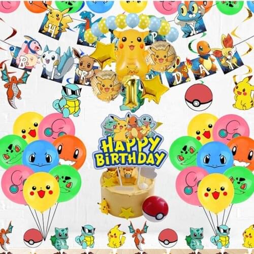 Pokemon Theme Decoration Balloon Set Childrens Birthday Party Pikachu Aluminum Film Balloon Combination Party Supplies