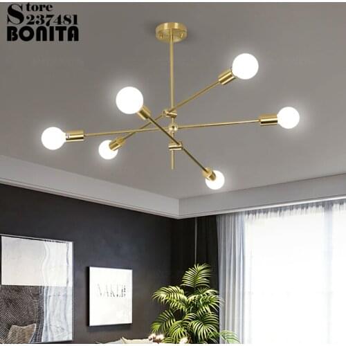 Plating gold magic bean geometric line edison retro hanging lamps Molecular Led Bulb Golden branch angle adjusted pendant lamp