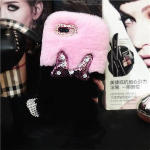 Bowknot Rabbit Fur Phone Cases For HuaweiP8 P9 P10 P20 P30 Plus Lite Mate 10 20 Pro Capa Warm Handmade Rabbit hair Cover Cases