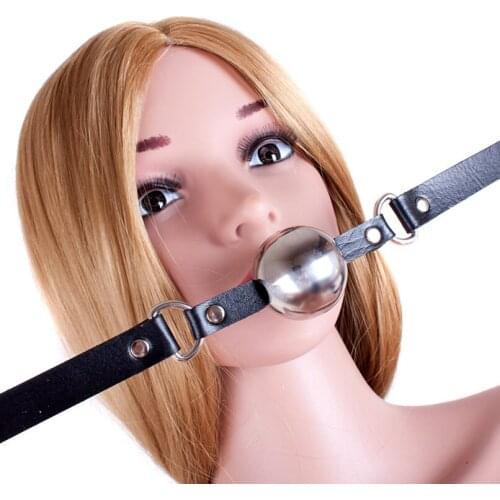 SM Stainless Steel Ball Gag Open Mouth Gag Bdsm Bondage Metal Ball Gag PU Leather Harness Oral Fixation Erotic Sex Toy For Women