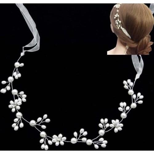 Bridal Korean Imitation Pearl Hair Band for Girls Hair Accessories Women Headband Wedding Bridal Hair Jewelry With Ribbon