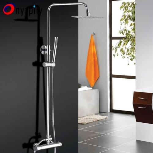 Thermostatic Bathroom Shower Set Square Shower Faucet Mixer 10" Shower Head Mixing Valve