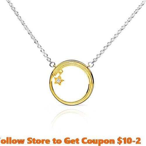 Trendy New 925 Sterling Silver Necklace Golden color Shooting Star Necklace fit Original Pandora pendants Women Female Jewelry