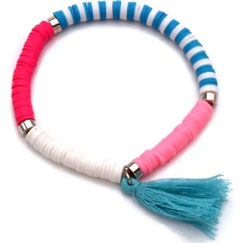 Boho Heishi Beads Long Tassels Stretch Bracelet Women Men 2019 New Fashion Bohemian Red Pink White Blue Polymer Clay Jewelry Her