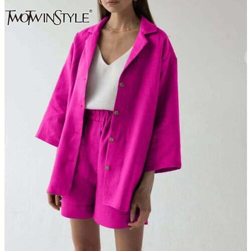 TWOTWINSTYLE Colorful Casual Sets For Female Lapel Collar Long Sleeve Coat With High Waist Slimming Shorts Womens Set 2021