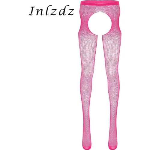 Womens Lingerie Fishnet Pantyhose Sparkle Rhinestones High Waist Crotchless Side Cut Out Footed Stretchy Sexy Tight Stockings