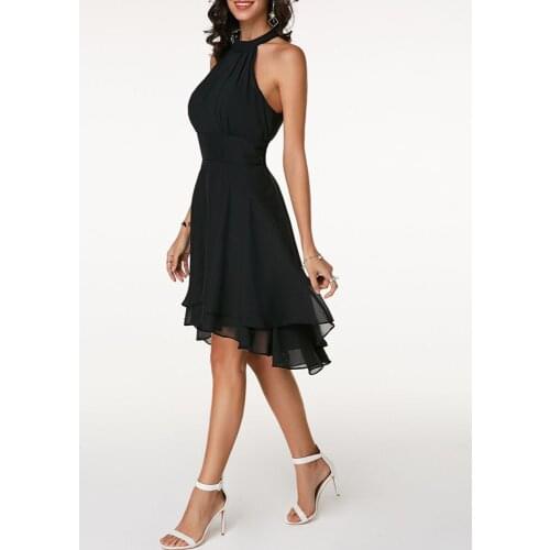 2021 Summer Womens Halter Neck Sleeveless Mid-length Solid Color Slim Dress Dress for Women