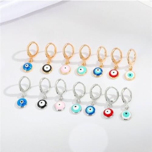 1Pair Vintage Simple Round Evil Eye Hoop Earrings For Women Chic Luckly Colorful Eye Small Stud Earrings Turkey Jewelry E698-108