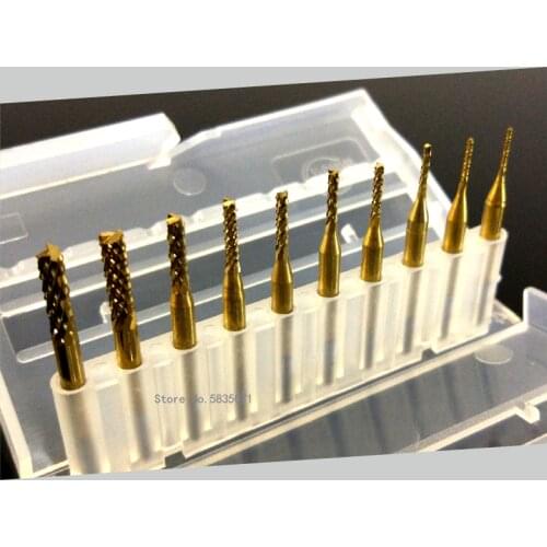 10Pcs Set PCB 0.8-3.175mm Titanium Coated Carbide End Milling Cutter Engraving Edge Cutter CNC Router Bits End mill