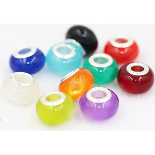 10Pcs Cat Eye Opal Stone Plastic Resin Round 5mm Large Hole Spacer Beads Fit Pandora Charm Bracelet Women For DIY Jewelry Making