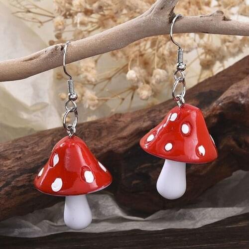 2021 New Acrylic Mushroom Long Pendant Earrings Quality Drop Earrings For Girls Women Children Birthday Gift Lovely Jewelry