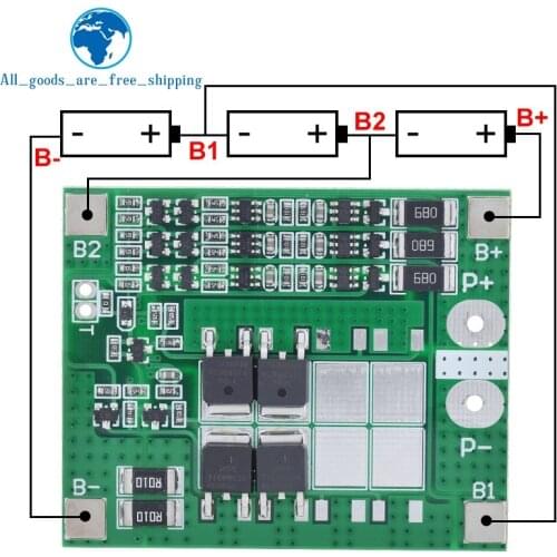 3S 15A 11.1V 12V 12.6V Lithium Battery Charger Protection Board with Balance 18650 Li-ion Lipo Cell Pack bms pcm