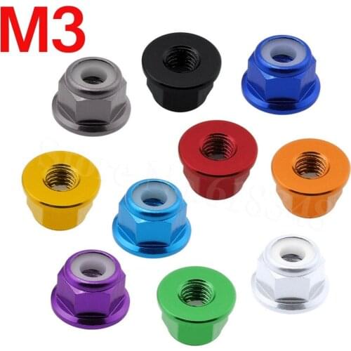8pcs/lot Aluminum Flange M3 Lock Nuts Nylon Self-Tightening Anodized RC Models Hardware RC Replacement