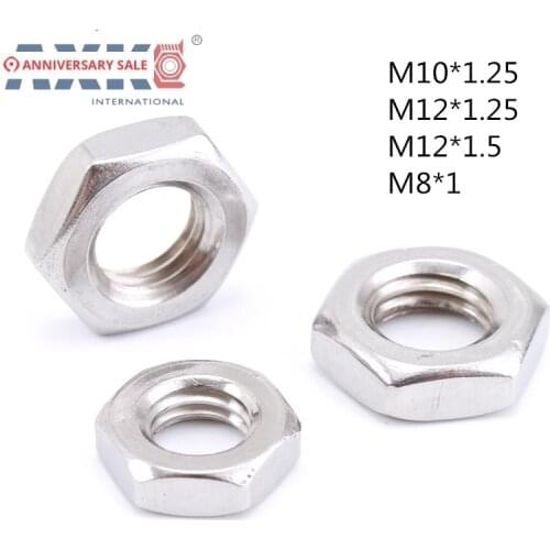AXK 304 stainless steel DIN439 hexagonal fine flat thin nut 1.25mm pitch M10/M12*1.25 M8*1