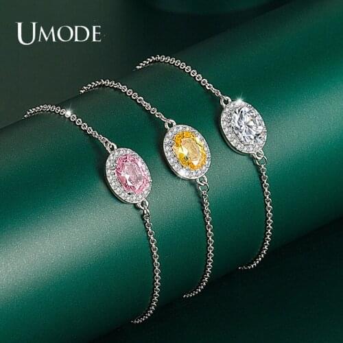 UMODE NEW Luxury Delicate Workmanship 3 Colos White Pink Yellow Oval CZ Bracelet Jewelry Gift for Women Bracelets UB0235