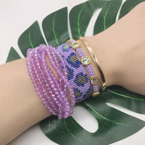 BLUESTAR 3pcs One Set Women Woven Bead Bracelet Pulsera MUjer Purple Leopard Grain Lady Crystal MIYUKI Bead Bracelets