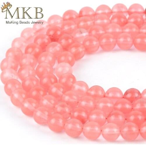Natural Stone Beads Watermelon Red Cherry Crystal Round Spacer Beads For Jewelry Making 4 6 8 10 12mm Diy Bracelet 15" Strand