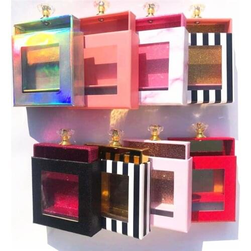 Wholesales Glitter Case empty Crystal handle NEW 10mm-25mm False Eyelashes Packaging Box Lash Boxes Fake 3d Mink Lashes