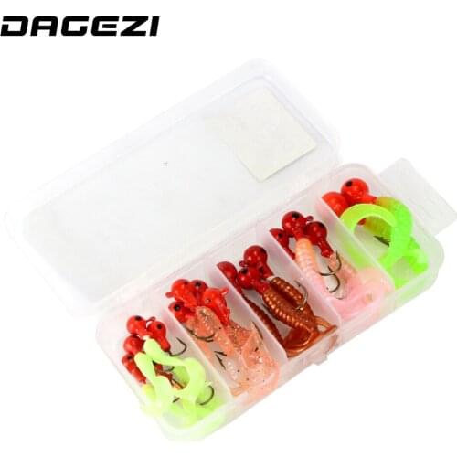 DAGEZI 18pcs/set soft Fishing Lure with box Sea Bass Soft Bait Jig Head Soft Lure Tails Worm artificial Baits Fishing Tackles