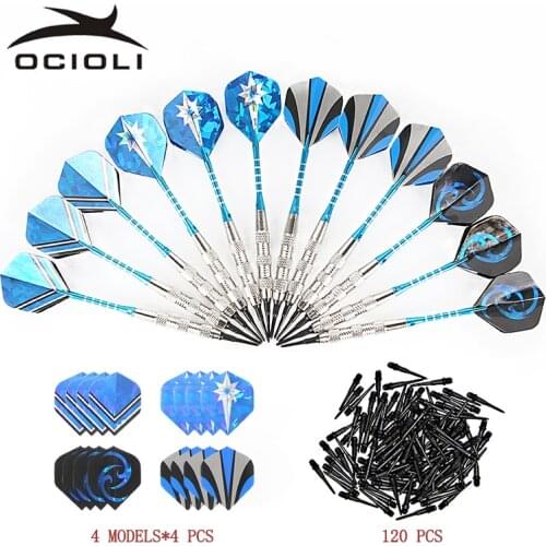 18g 12pcs Professional Steel Tip Darts Safe Dart with Soft Tip Indoor Sport Darts with 120 Tips 16pcs Flights for Christams Gift