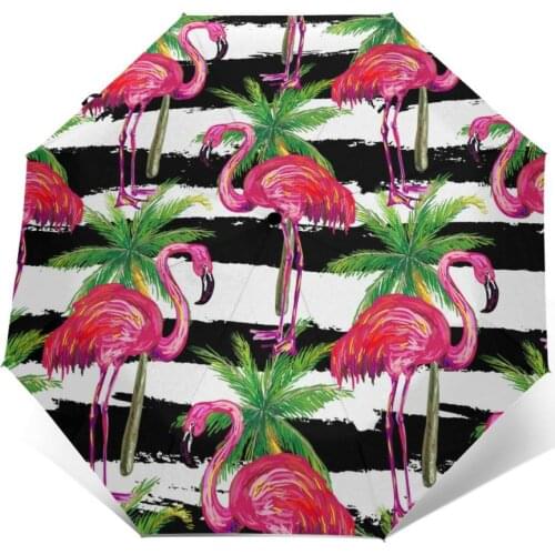 Exotic Pink Flamingo Birds And Palm Trees Windproof Automatic Folding Inverted Umbrella Portable Paraguas for Man Woman