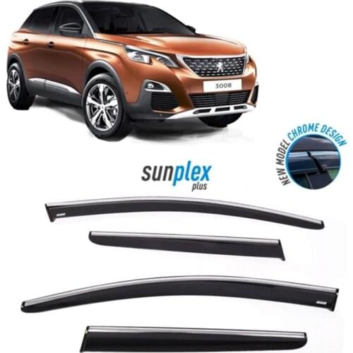 For Peugeot 3008 Chromium-Plated Rain Window Visor Wind Deflector Piano Black 4 pcs 2016-2021