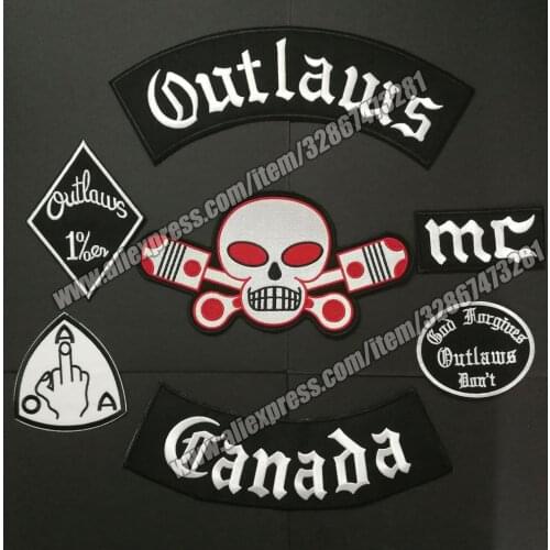 Outlaws Hells Patches Canada Embroidered Iron on Biker Patches badges for the Motorcycle Jacket Vest Old RIDER Outlaws Patches