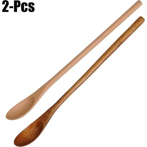 Kapmore 2Pcs/Set Coffee Tea Spoon Long Handle Wooden Mixing Spoon Flatware Spoon For Home Kitchen Tableware Accessories