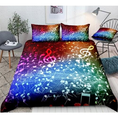 3 Pieces Music Duvet Cover Set Rainbow Music Notes Bedding Piano Keyboard Treble Clef Colorful Home Textiles Kids Queen Dropship