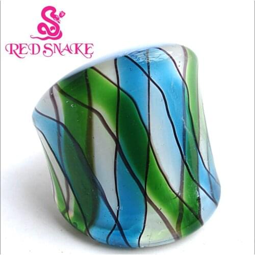 RED SNAKE Fashion Ring Handmade Green / Blue ribbon Murano Glass Rings