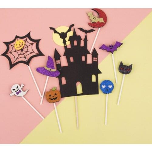 Halloween Cake Cap Card Witch Castle Spider Bat Pumpkin Ghost Moon Cake Insert Card Cap Holiday Decoration
