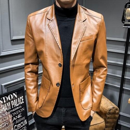 Jacket Men New Mens Fashion Casual Long Sleeved Motorcycle Fur Leather Suit Slim Fit Mens Winter Coats PU Faux Leather