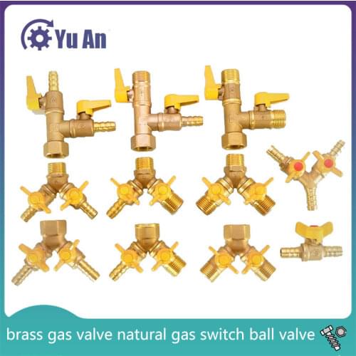 Brass Gas Three-way Valve Copper Rod Copper Core 1/2inch Brass Gas Valve Natural Gas Switch Ball Valve