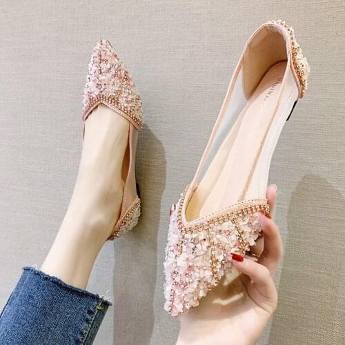 Summer new style fashion sweet wind mesh flat rhinestone pointed shallow mouth ladies casual shoes exquisite fashion