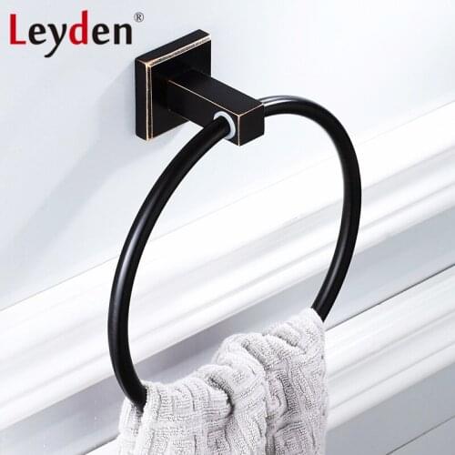 Leyden New Brass Oil Rubbed Bronze Ring Towel Holder Black Towel Rings Wall Mounted Round Retro Towel Rack Bathroom Accessories