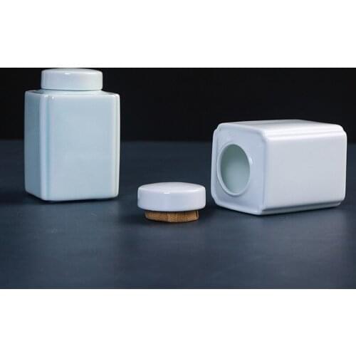 Mini Small Number Tea Containers Ceramic Sealed Can Shadow Green Glaze Ceramic Whiteware Storage Jar Tea Box Ceramic Container