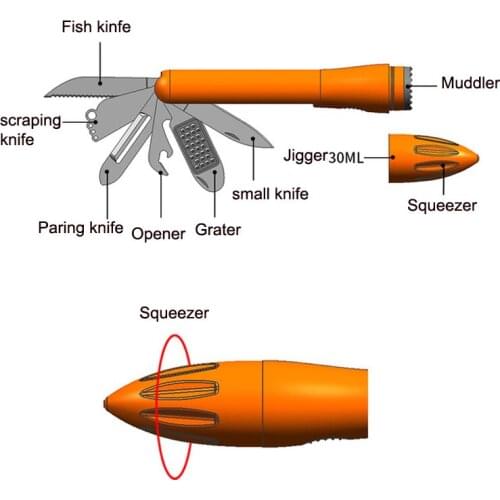 Multifunction All In One Knife Bottle Opener Grater Meat Pounder Bar Muddler Small Jigger Home lemon Squeezer Kitchen Bar tools