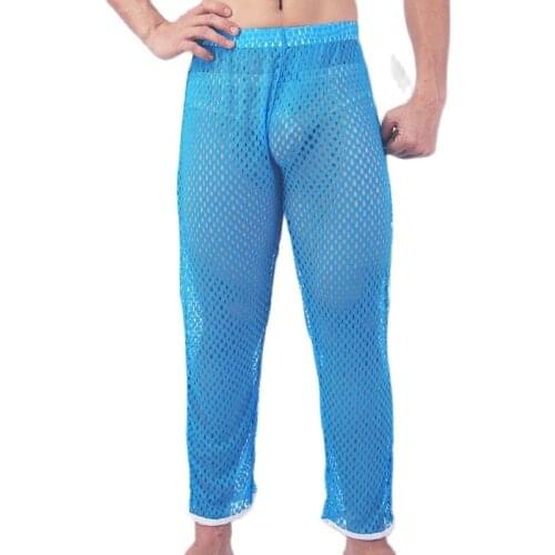 Men Mesh Pants Breathable Sex Transparent Home Pyjama Trousers Hollow Out Breathable Perspiration Moisture Absorption Bath Pants