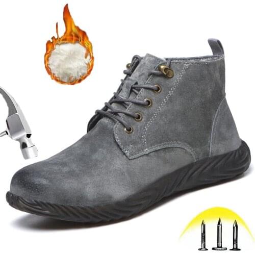 Mens Safety Work Boots with Steel toe Indestructible Winter Outdoor Male High top Warm Construction Puncture Proof Safety Shoes