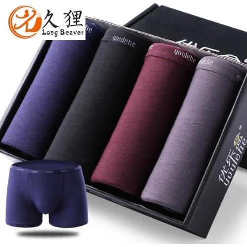 Mens Underwear Sexy Boxer Modal Breathable Mid-Waist Mens Boxer Boxed