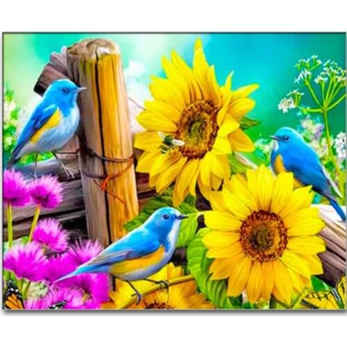 Full Drill Square 5D Diamond Painting Bird Cross Stitch Kit Diamond Embroidery Animal Mosaic Sunflower Art Rhinestone Home Decor