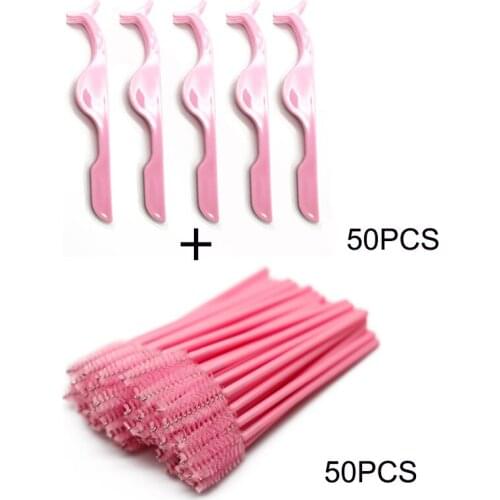 Eyelash Extension Supplies Set 50PCS Pink Purple Blue Black Eyelash Tweezers and 50PCS Lash Brushes Bundle Sale Eyelashes Set