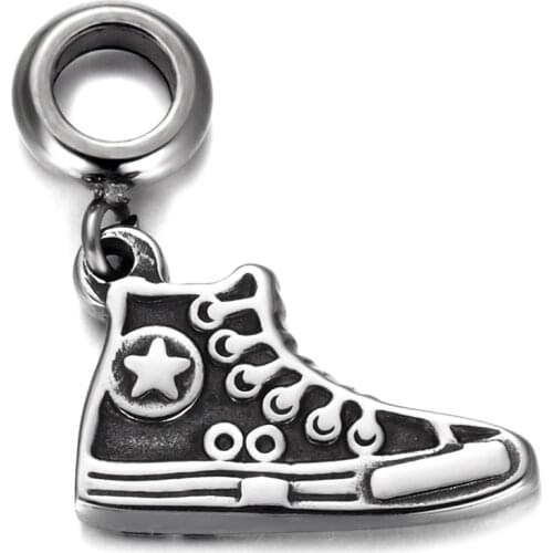 Stainless Steel Spacer Bail Bead with Shoe Charms 5mm Hole Polished Metal Charm Accessories for DIY Bracelet Jewelry Making