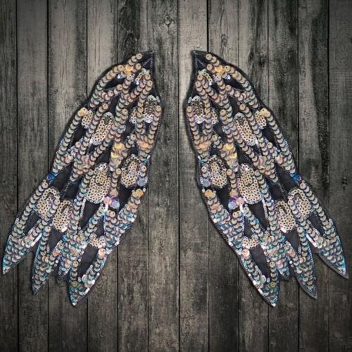 2pair New Sequin wing Embroidery lace applique paillette fabric sweater clothes patch sequined stickers t-shirt diy decoration